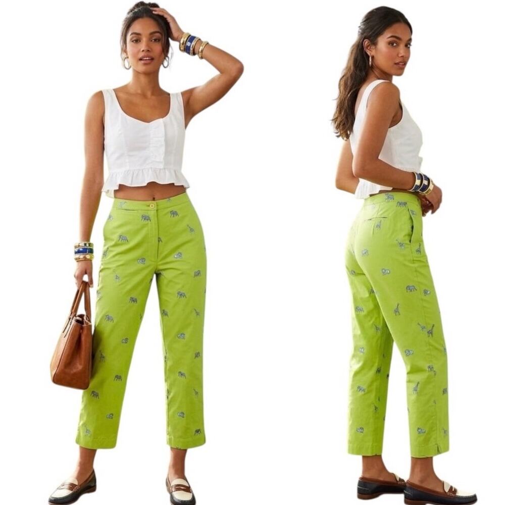 Lilly Pulitzer Preppy Vintage Y2K High Rise Safari Pants Lime Green Blue Size 0
